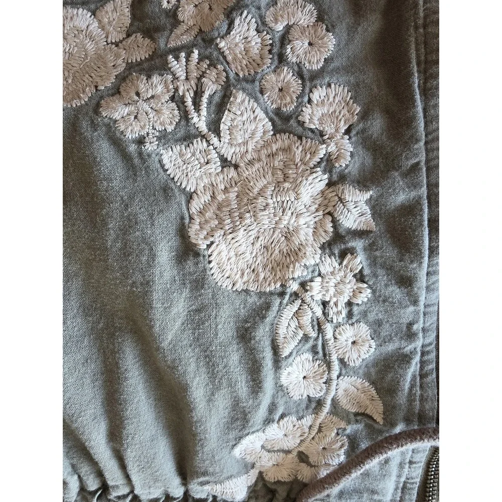 Andree by Unit Womens Vest L Olive Sleeveless Jacket White Floral Embroidery - Picture 6 of 8